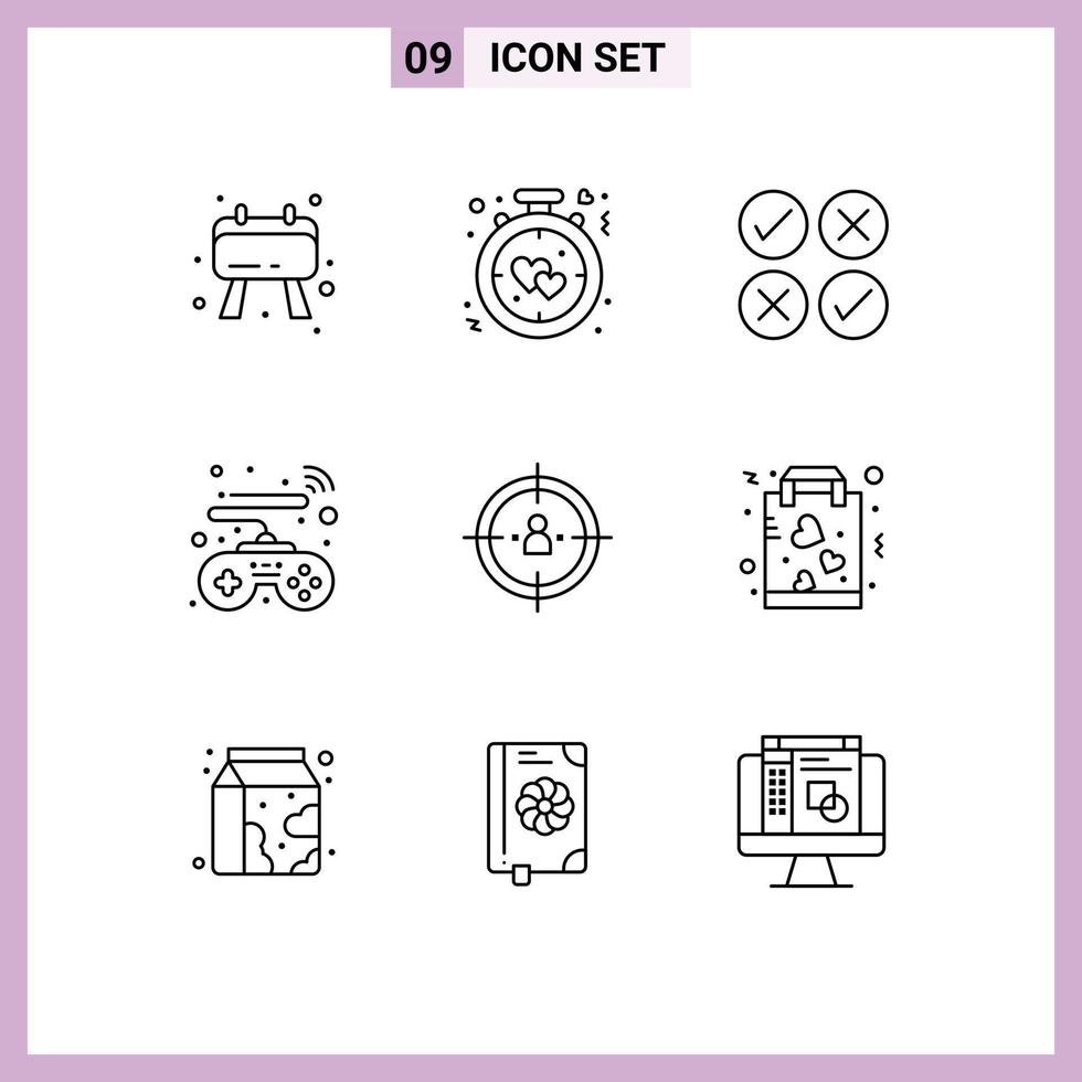 Group of 9 Modern Outlines Set for people business creative smart controls Editable Vector Design Elements