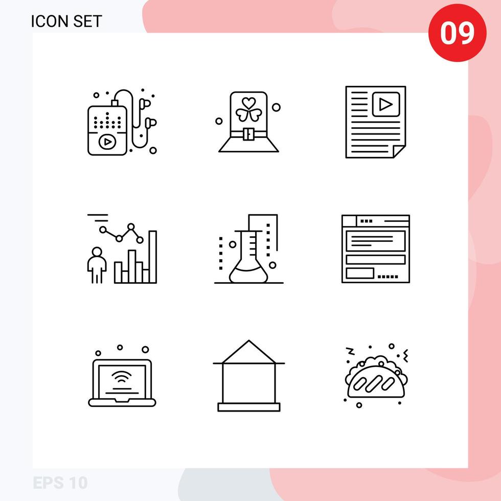 9 Universal Outline Signs Symbols of person efficiency data data video Editable Vector Design Elements