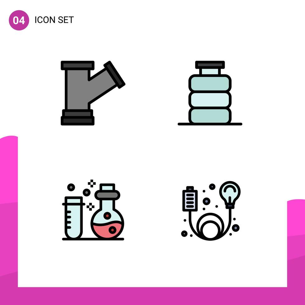 Group of 4 Modern Filledline Flat Colors Set for pipe chemistry water dinner laboratory Editable Vector Design Elements