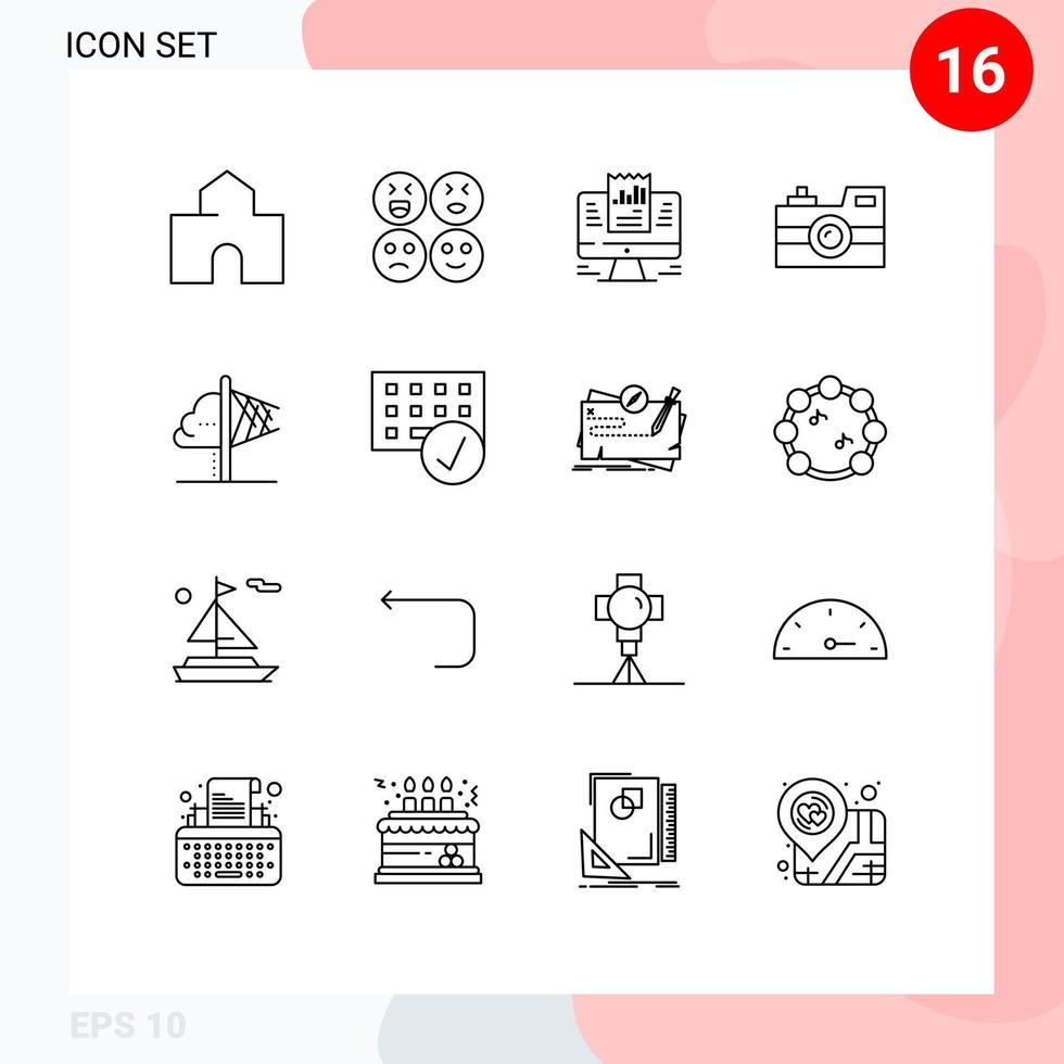 Set of 16 Commercial Outlines pack for vintage camera photography report camera data Editable Vector Design Elements