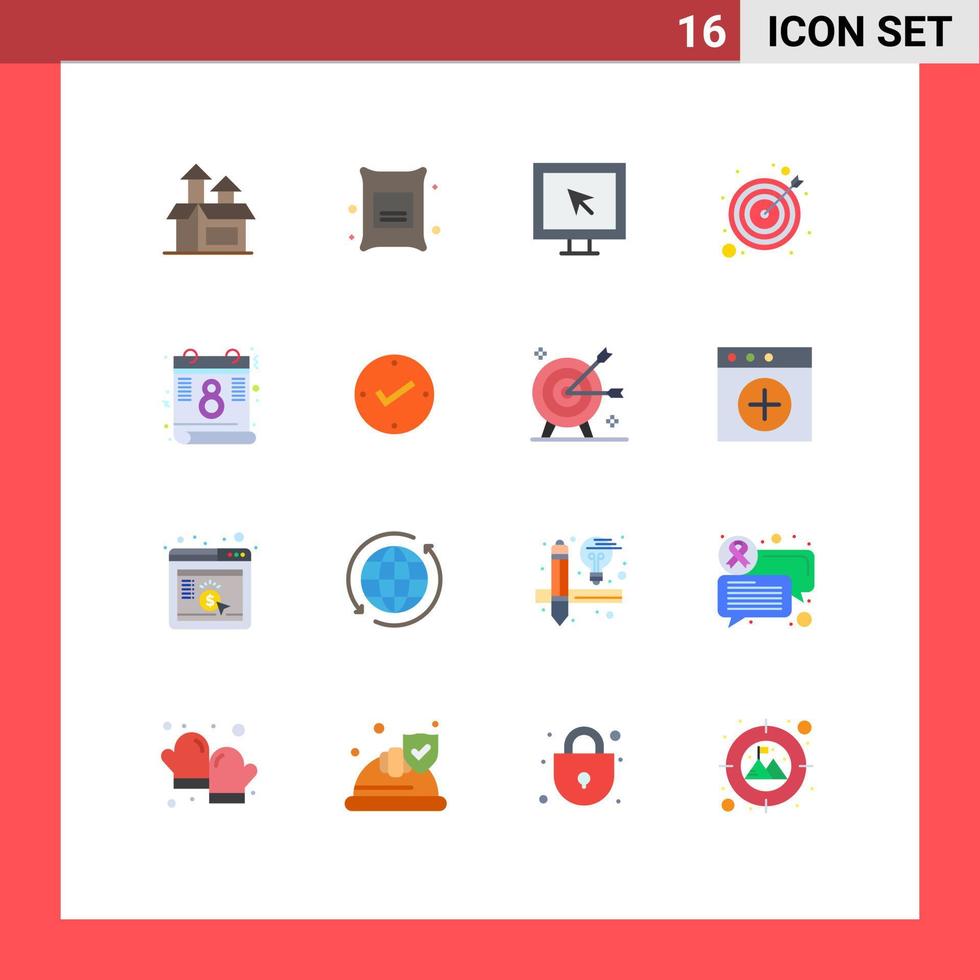 16 Thematic Vector Flat Colors and Editable Symbols of day goal entertainment target arrow Editable Pack of Creative Vector Design Elements