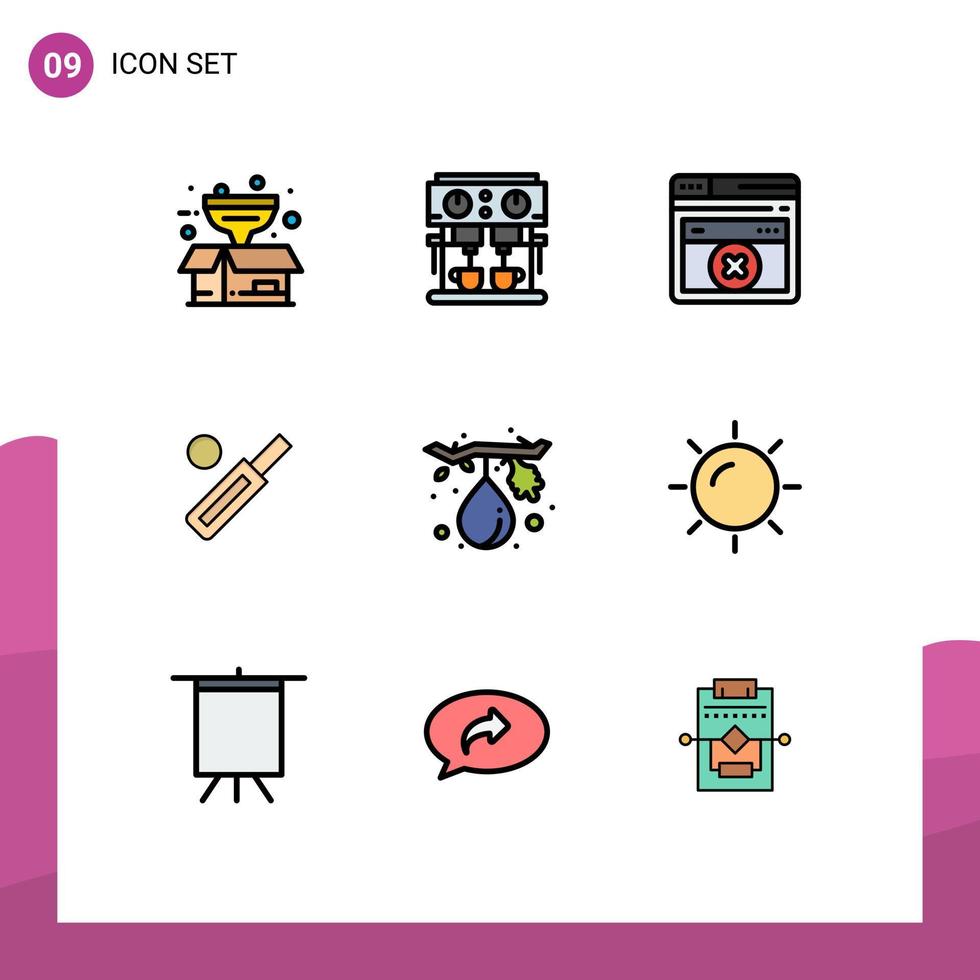 User Interface Pack of 9 Basic Filledline Flat Colors of food sport web page cricket ball Editable Vector Design Elements