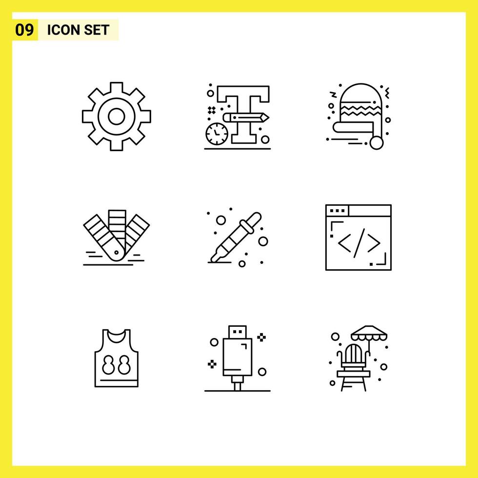 9 User Interface Outline Pack of modern Signs and Symbols of coding dropper card color sampler tone Editable Vector Design Elements