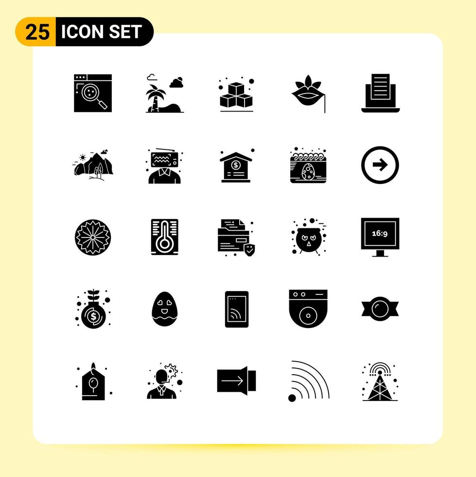 User Interface Pack of 25 Basic Solid Glyphs of text laptop box spring plant Editable Vector Design Elements