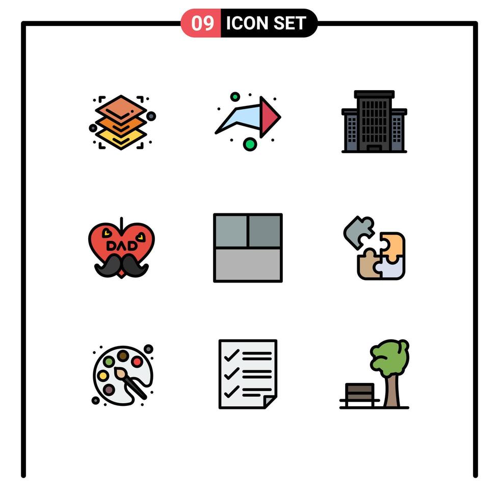 Universal Icon Symbols Group of 9 Modern Filledline Flat Colors of science jigsaw office layout love Editable Vector Design Elements