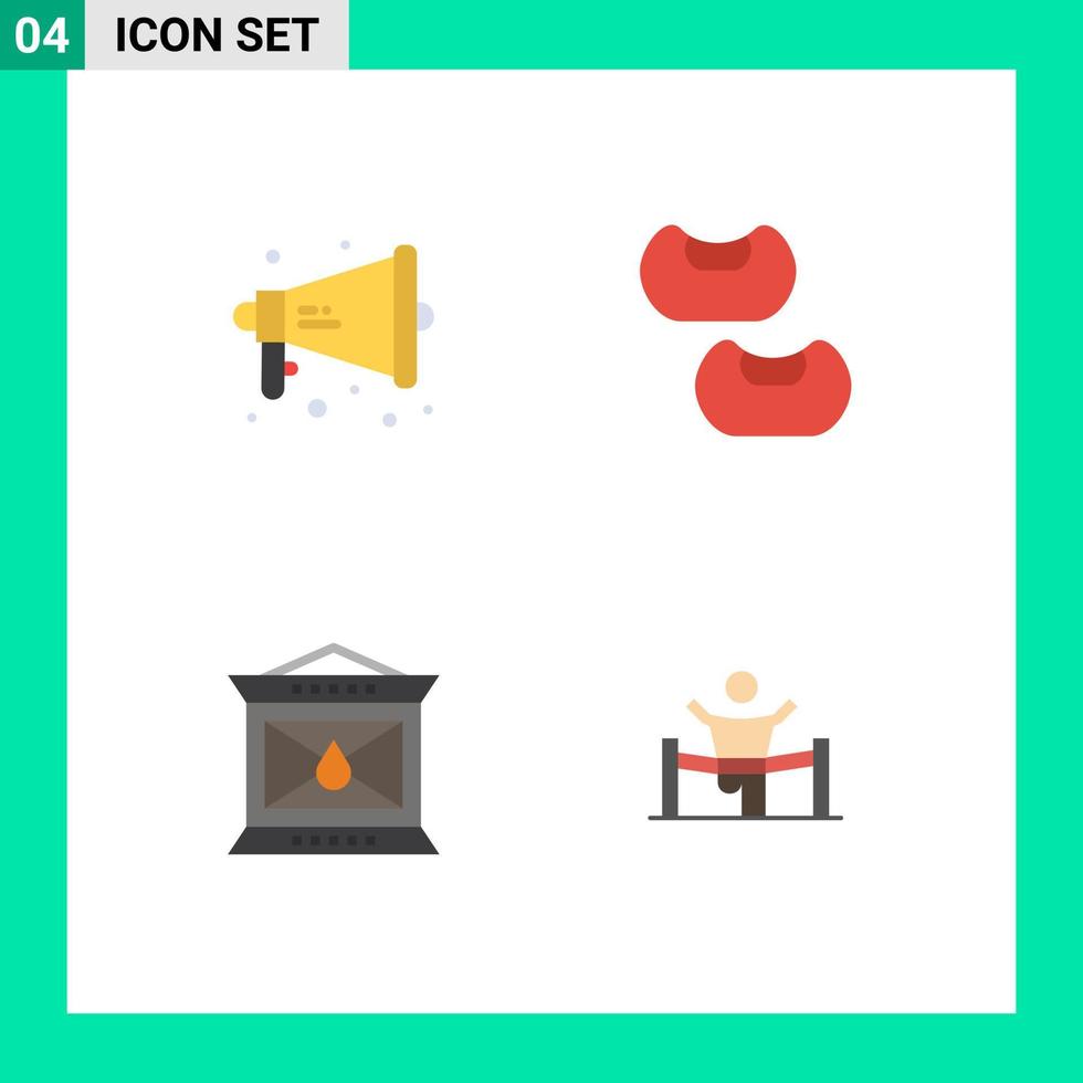Modern Set of 4 Flat Icons Pictograph of loud thanksgiving warning fire business Editable Vector Design Elements