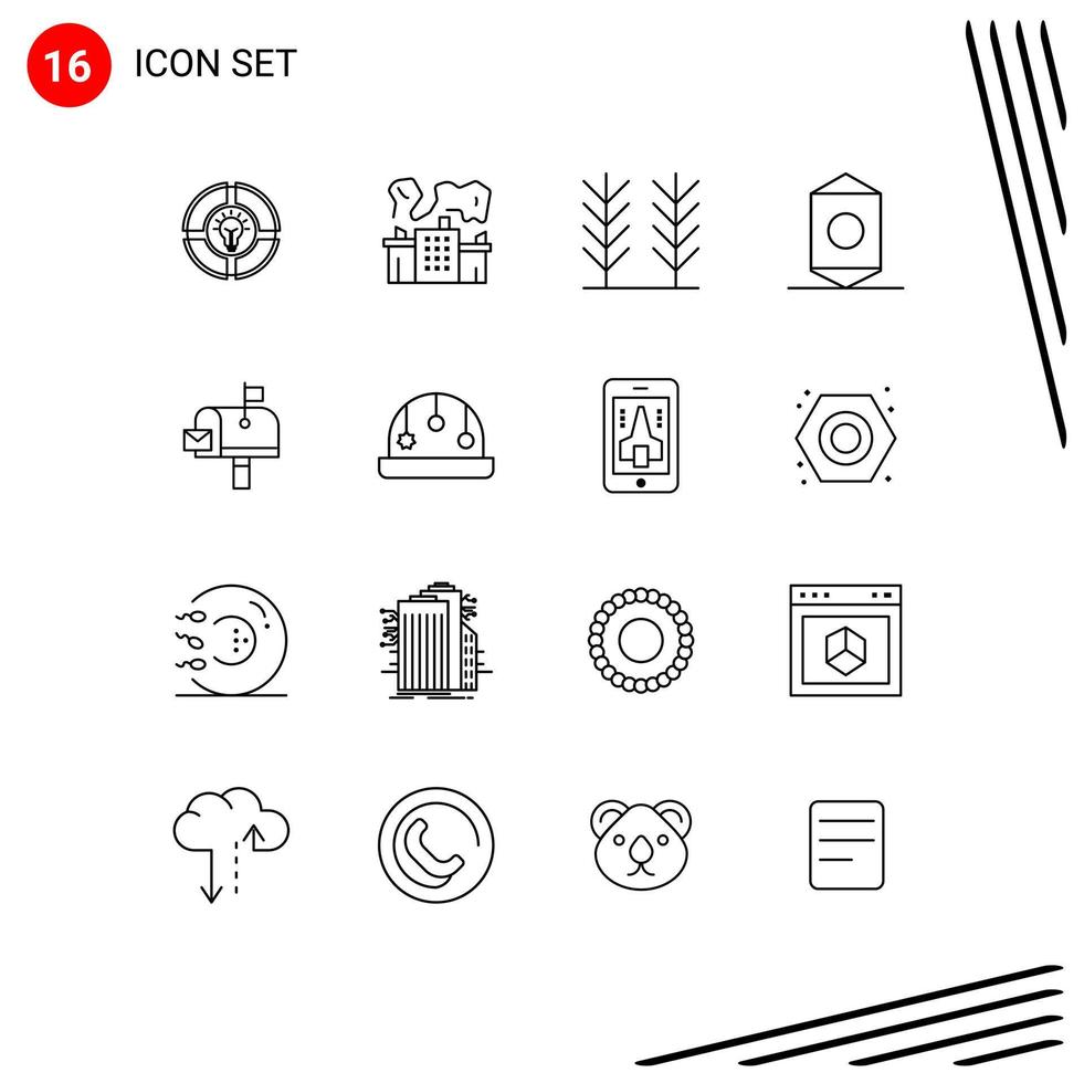 User Interface Pack of 16 Basic Outlines of post wrapper power sweet candy Editable Vector Design Elements