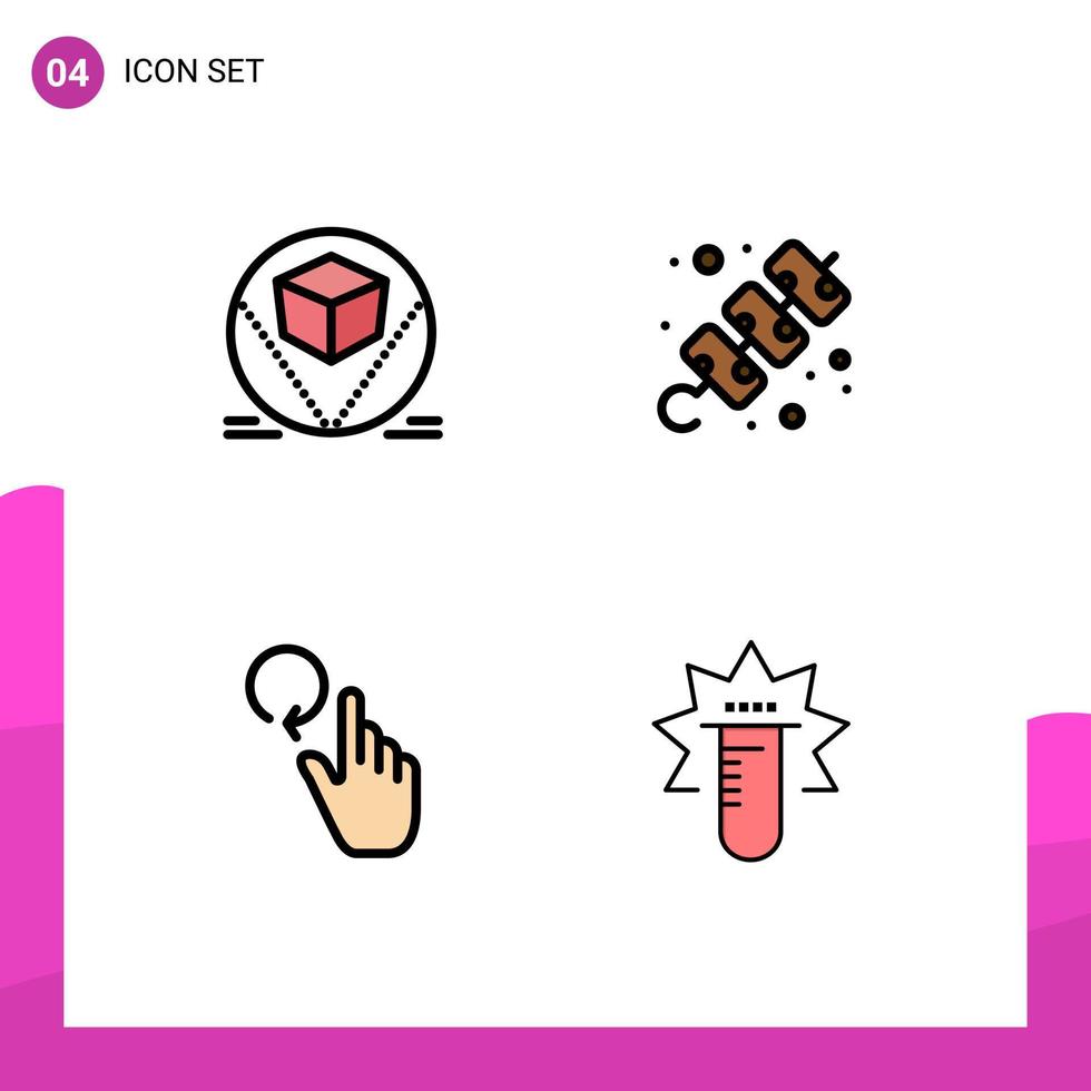 Mobile Interface Filledline Flat Color Set of 4 Pictograms of box finger deliver meat reload Editable Vector Design Elements