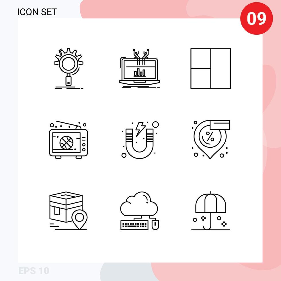 Universal Icon Symbols Group of 9 Modern Outlines of education match online live broadcast Editable Vector Design Elements