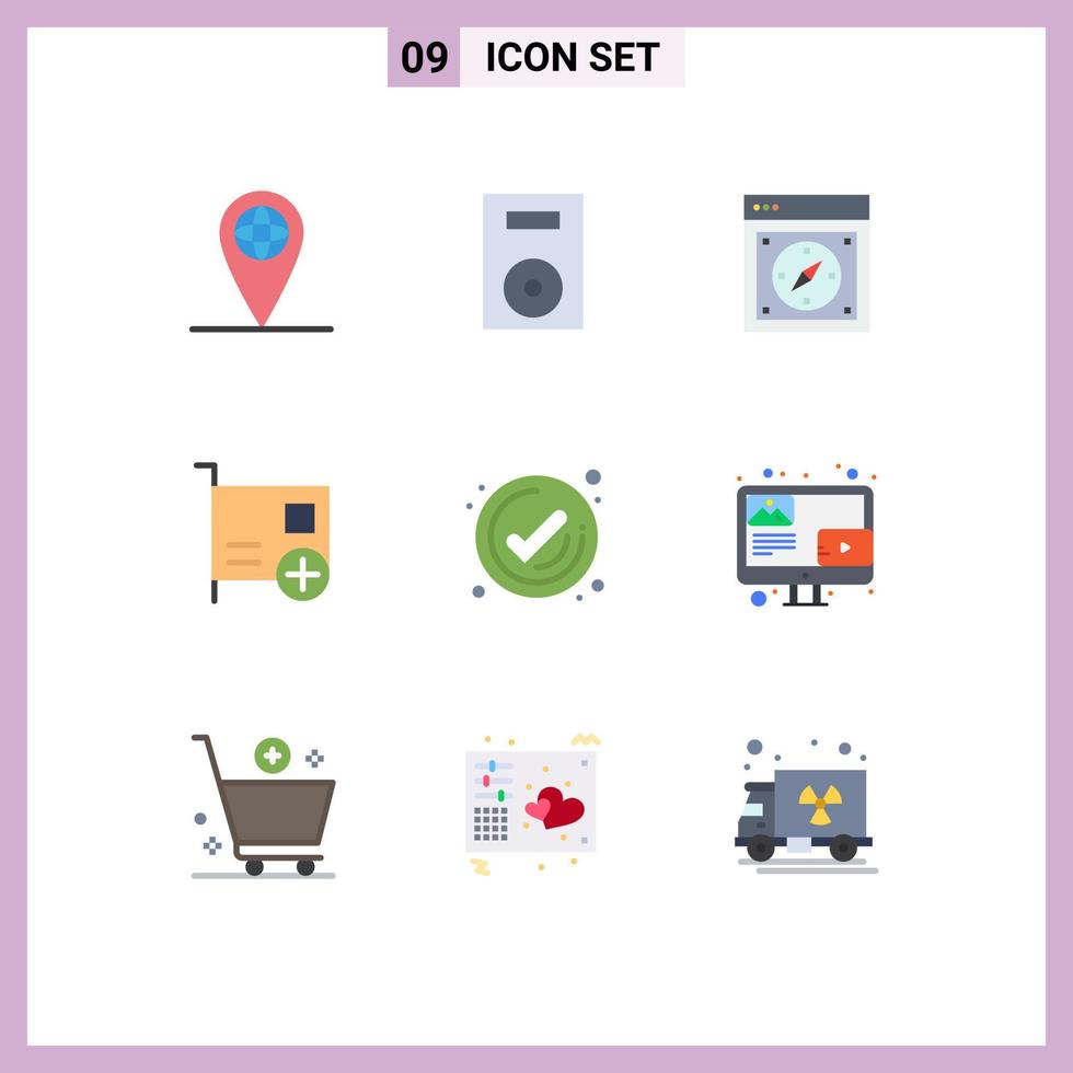 Pack of 9 creative Flat Colors of hardware computers browser card web Editable Vector Design Elements