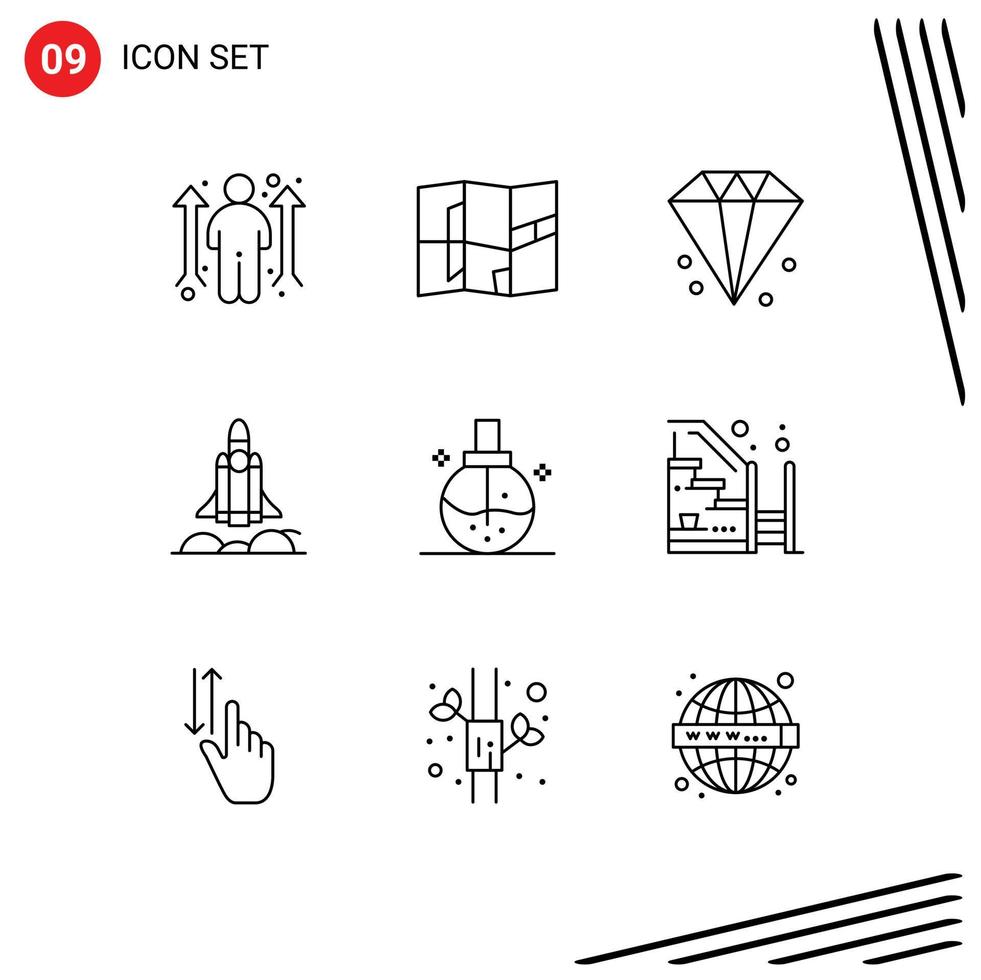 Modern Set of 9 Outlines and symbols such as fashion beauty diamond startup bussiness Editable Vector Design Elements