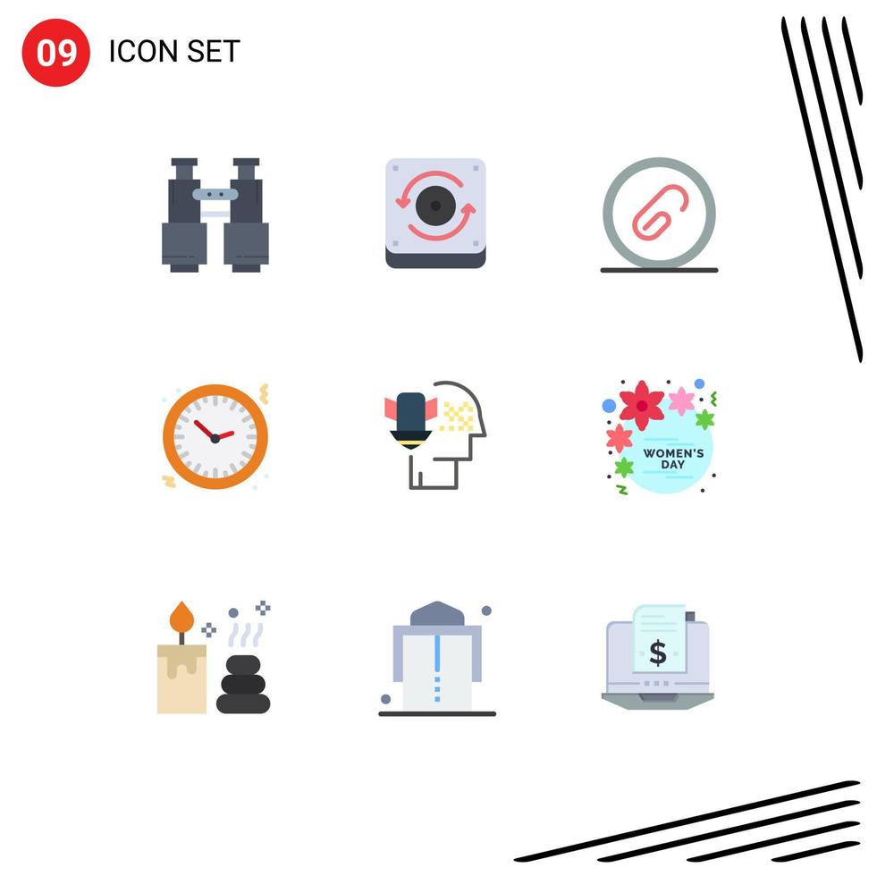 Stock Vector Icon Pack of 9 Line Signs and Symbols for watch holiday attach clock pin Editable Vector Design Elements