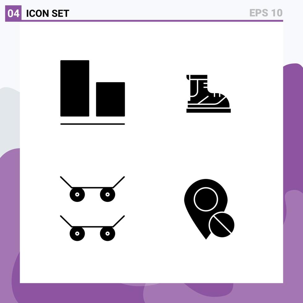 Universal Icon Symbols Group of 4 Modern Solid Glyphs of align sport boots track map Editable Vector Design Elements