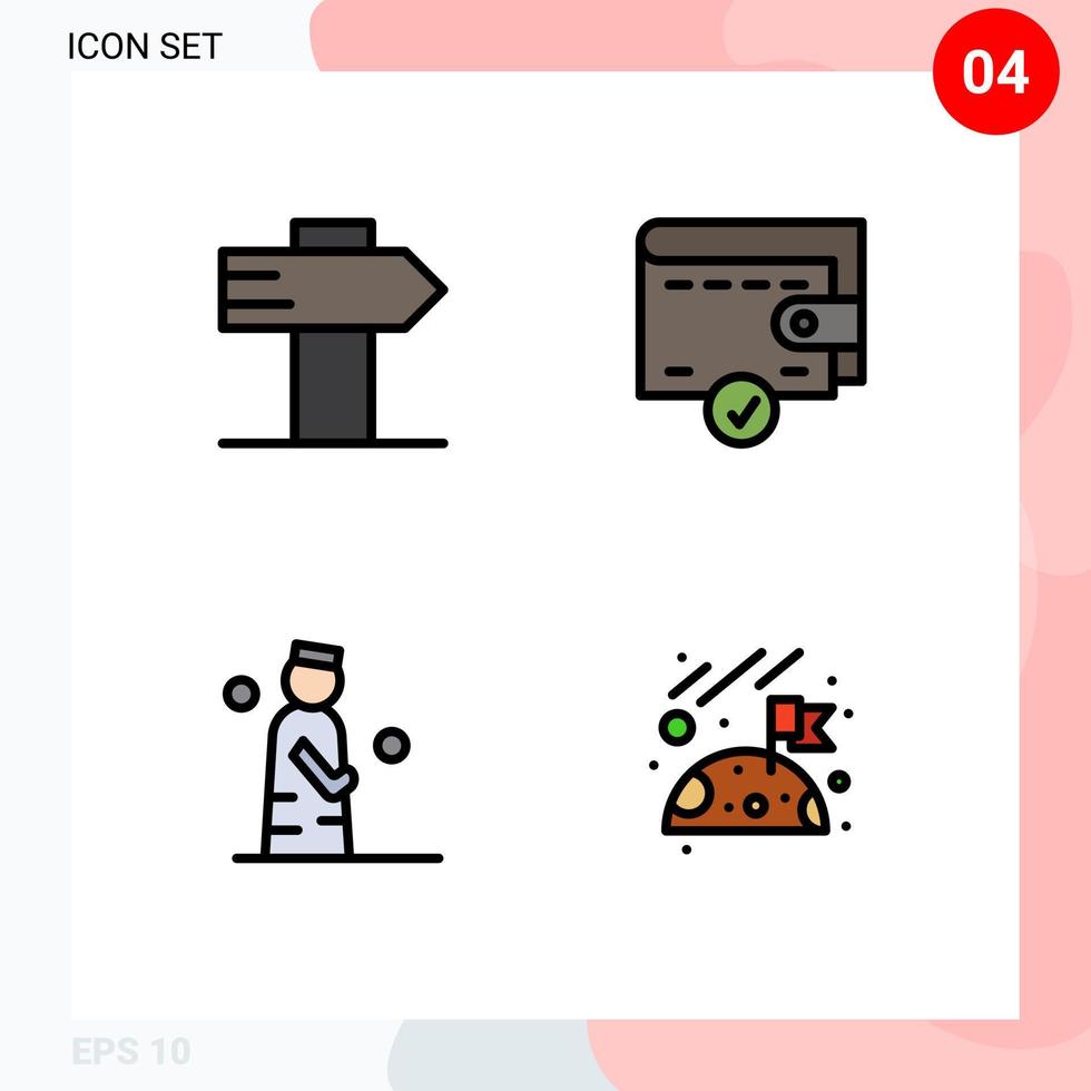Mobile Interface Filledline Flat Color Set of 4 Pictograms of guide pray complete islam flag Editable Vector Design Elements