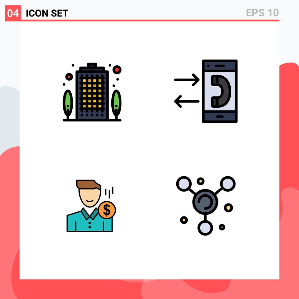 conjunto de 4 iconos de interfaz de usuario modernos símbolos signos para apartamento costo propiedad contacto elementos de diseño vectorial editables masculinos vector