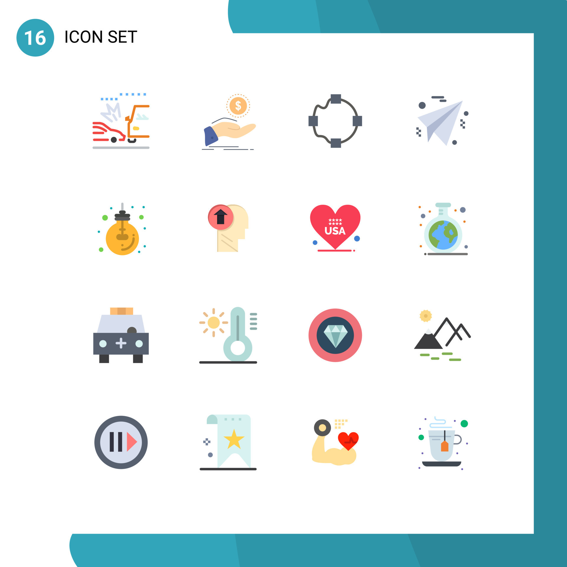 16 Universal Flat Color Signs Symbols of lamp business loan paper business Editable Pack of