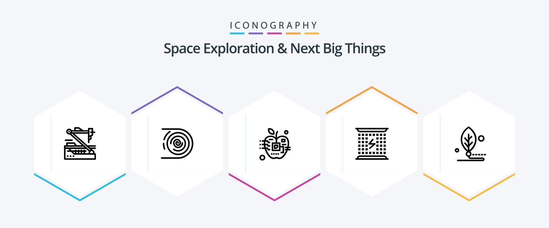 Space Exploration And Next Big Things 25 Line icon pack including electricity. charge. disruptive. electronic. biology vector