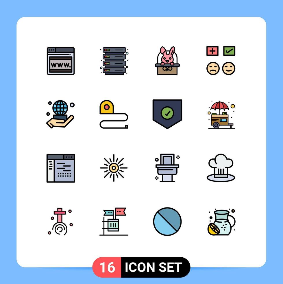 Mobile Interface Flat Color Filled Line Set of 16 Pictograms of business hand easter add sad Editable Creative Vector Design Elements
