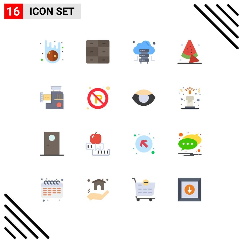 Flat Color Pack of 16 Universal Symbols of no manual hosting kitchen drink Editable Pack of Creative Vector Design Elements