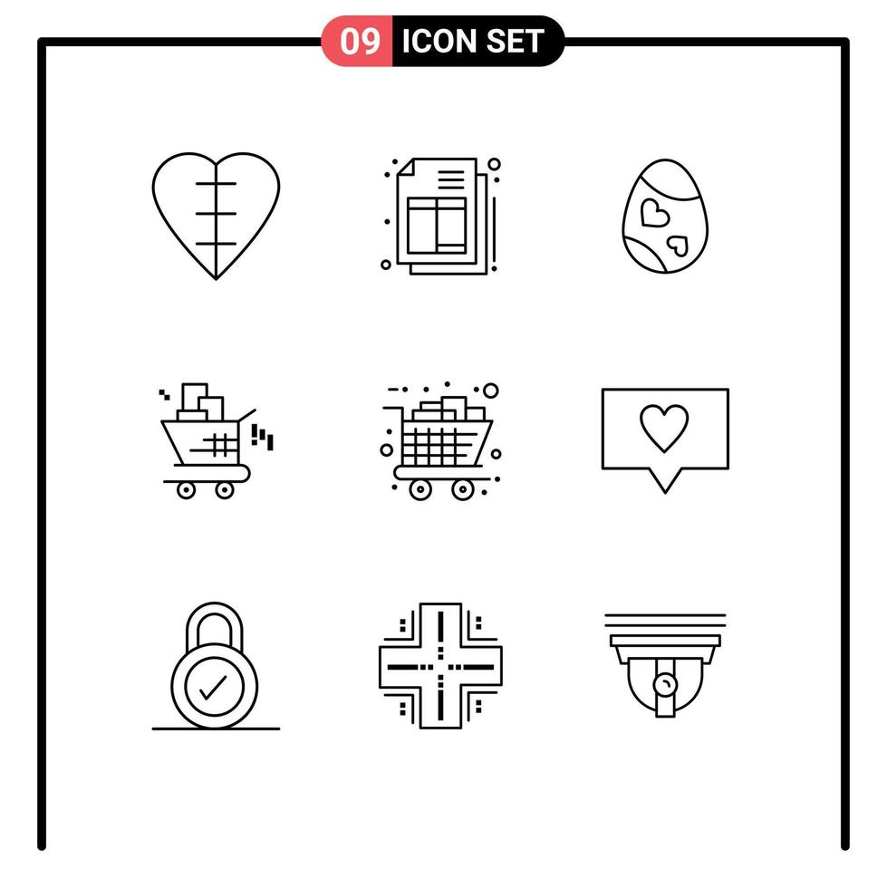 conjunto de 9 iconos de interfaz de usuario modernos signos de símbolos para decoración de compras de viernes negro elementos de diseño de vector editables de carro seo
