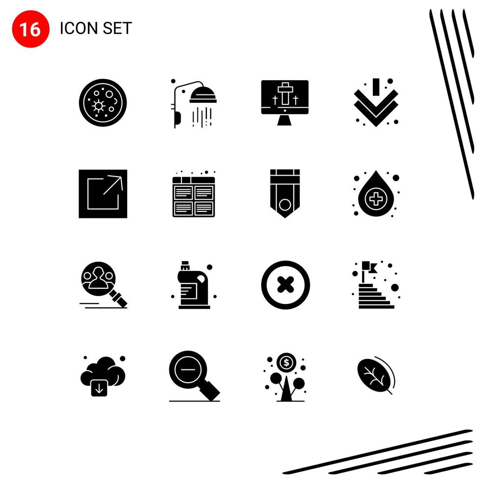 User Interface Pack of 16 Basic Solid Glyphs of board link screen export down Editable Vector Design Elements