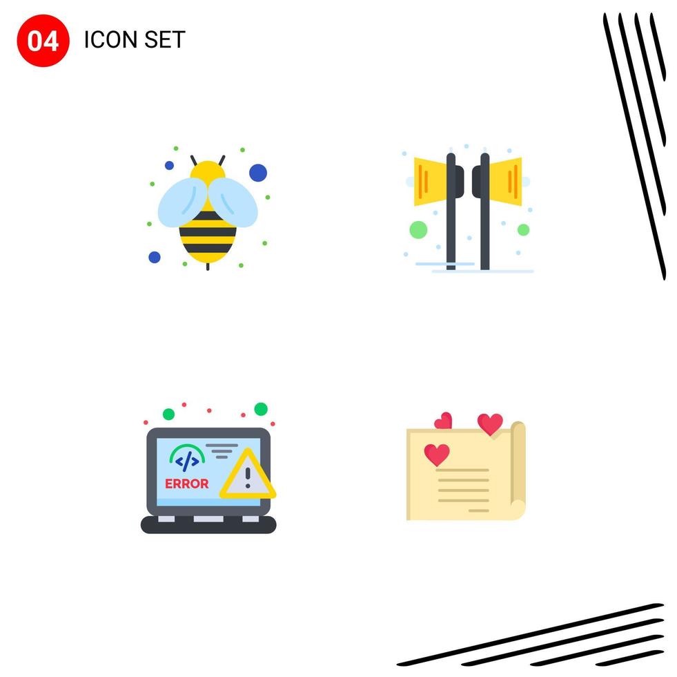 Set of 4 Vector Flat Icons on Grid for bee design loudspeaker sound web Editable Vector Design Elements