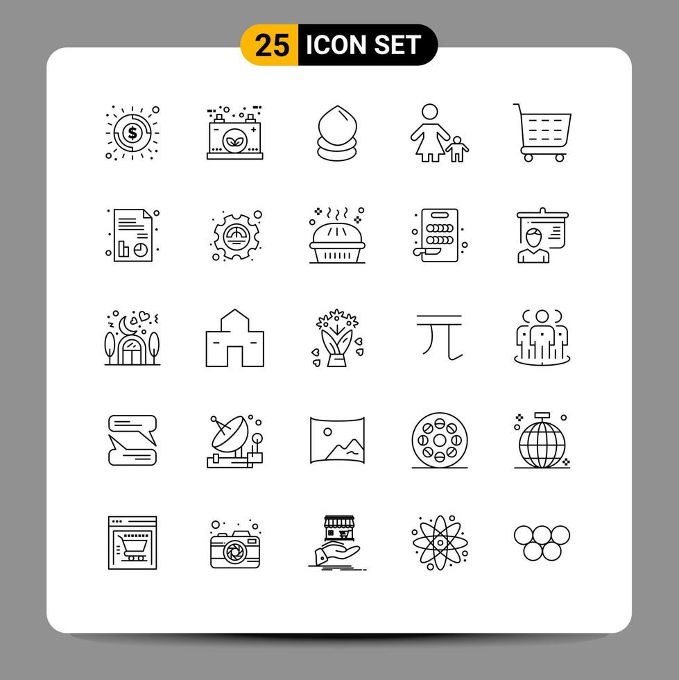 25 Universal Lines Set for Web and Mobile Applications mother kid electric family environment Editable Vector Design Elements