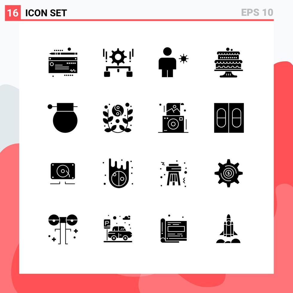 Editable Vector Line Pack of 16 Simple Solid Glyphs of army cake avatar baking sun Editable Vector Design Elements