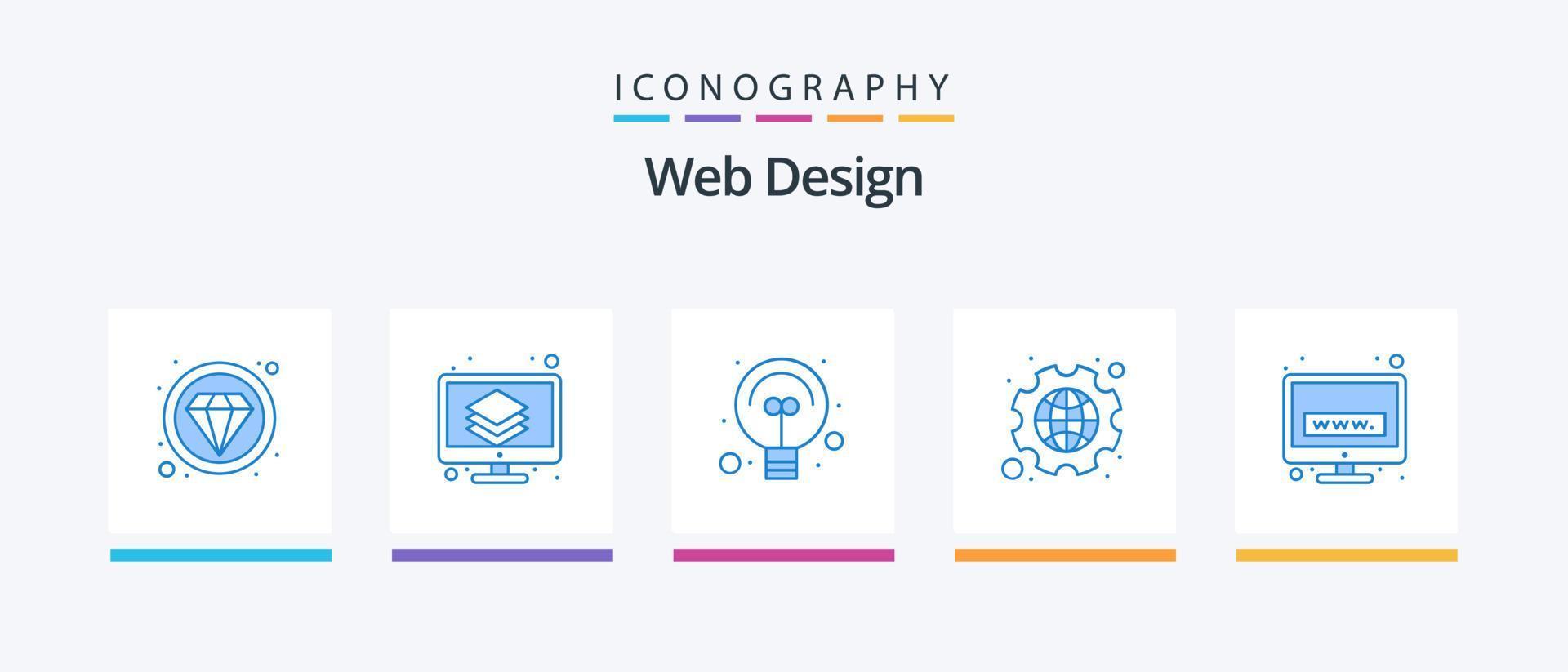 paquete de iconos azul 5 de diseño web que incluye www. electrónico. diseño. ajustes. engranaje. diseño de iconos creativos vector