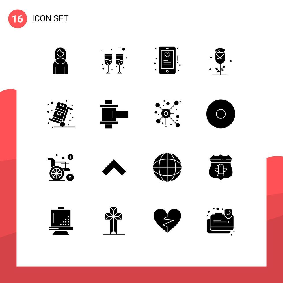 16 User Interface Solid Glyph Pack of modern Signs and Symbols of sales cyber monday heart wedding love Editable Vector Design Elements