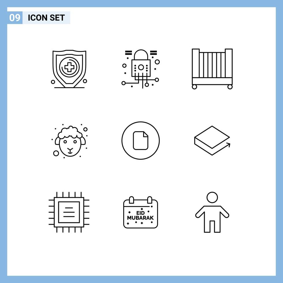 Group of 9 Outlines Signs and Symbols for ui file child document lamb Editable Vector Design Elements