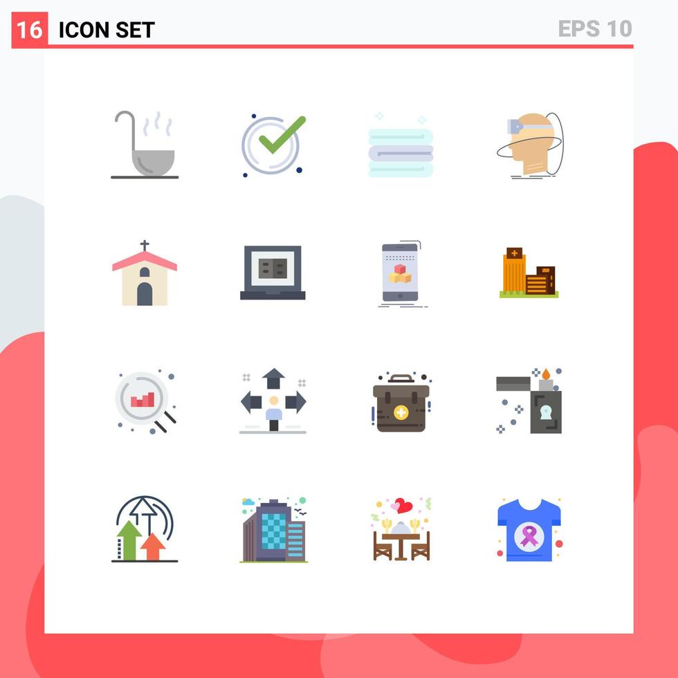 16 User Interface Flat Color Pack of modern Signs and Symbols of celebration vr cleaning virtual reality Editable Pack of Creative Vector Design Elements