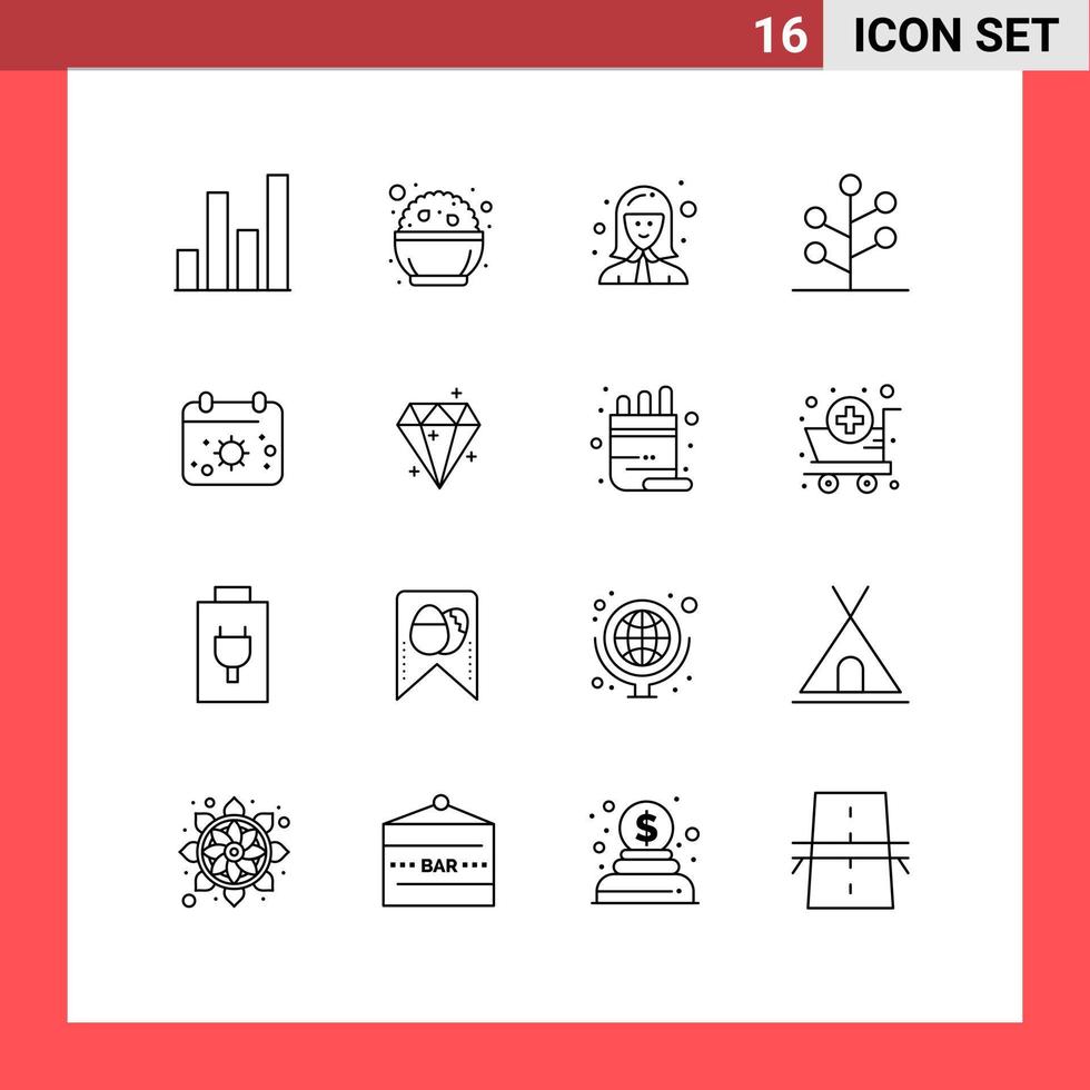 16 User Interface Outline Pack of modern Signs and Symbols of calender tree cashier nature forest Editable Vector Design Elements