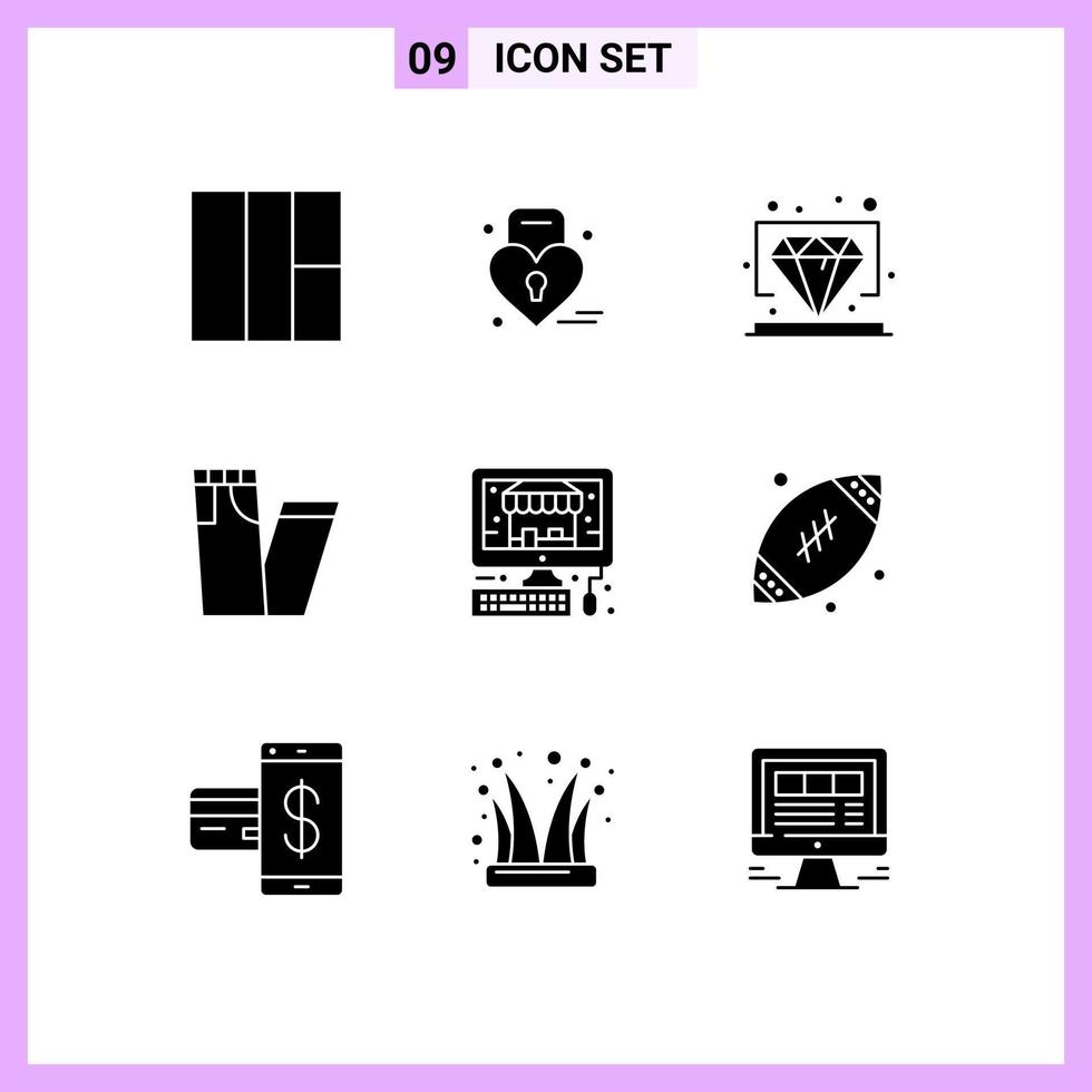 9 Universal Solid Glyphs Set for Web and Mobile Applications father shop value pc pants Editable Vector Design Elements