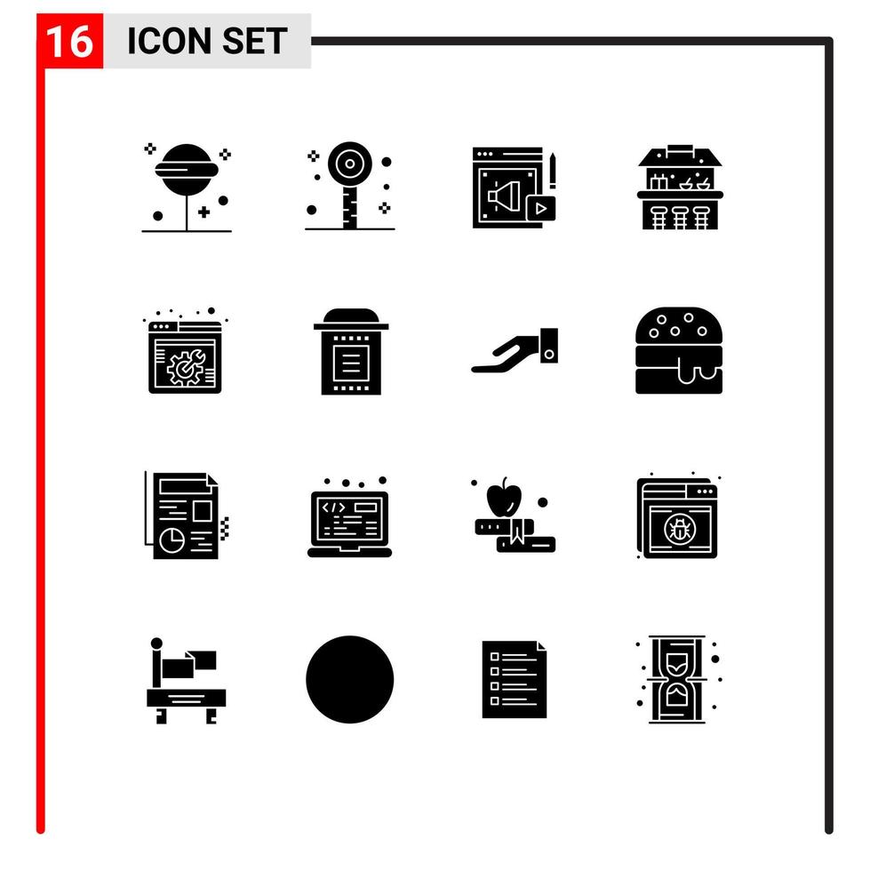 16 Universal Solid Glyph Signs Symbols of web setting spanner web park sand castle Editable Vector Design Elements