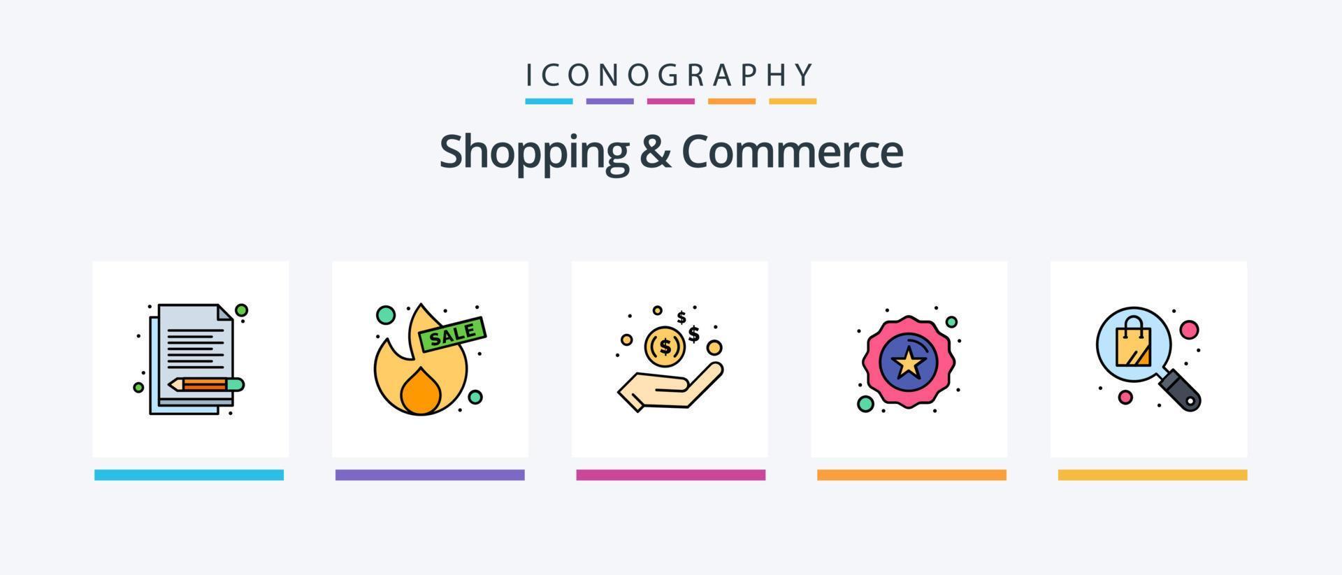 la línea de compras y comercio llenó el paquete de 5 iconos, incluido el teléfono. envío. mundo. paquete. almacenar. diseño de iconos creativos vector