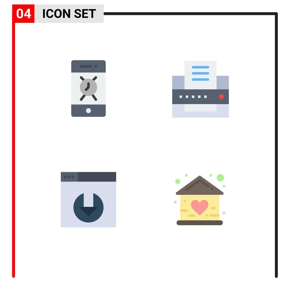 4 Thematic Vector Flat Icons and Editable Symbols of alarm server download phone office building Editable Vector Design Elements