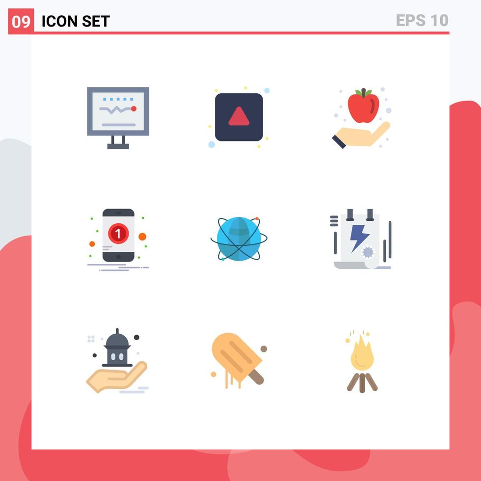 Modern Set of 9 Flat Colors and symbols such as globe one up number healthy Editable Vector Design Elements