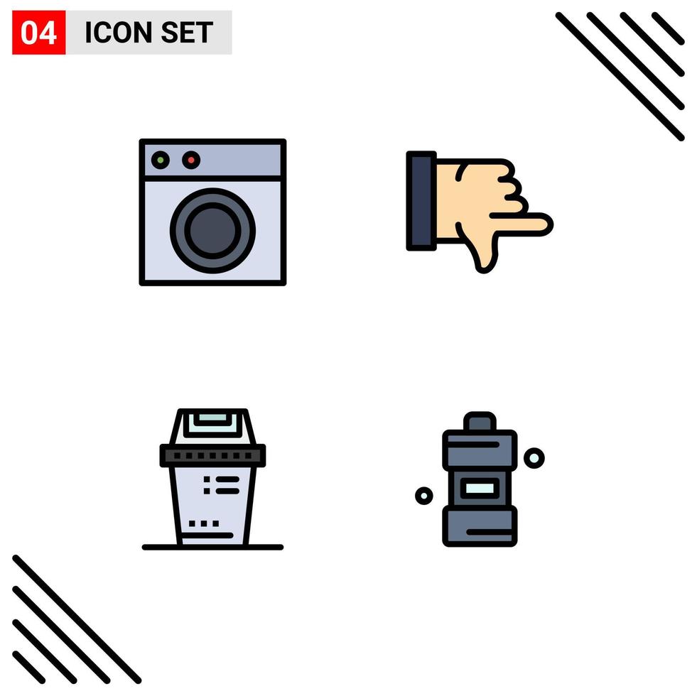 Group of 4 Filledline Flat Colors Signs and Symbols for collection equipment machine thumbs down trash Editable Vector Design Elements