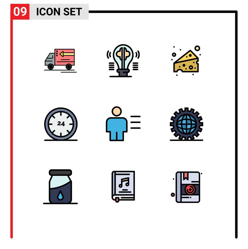 User Interface Pack of 9 Basic Filledline Flat Colors of analytics e imagination day and Editable Vector Design Elements