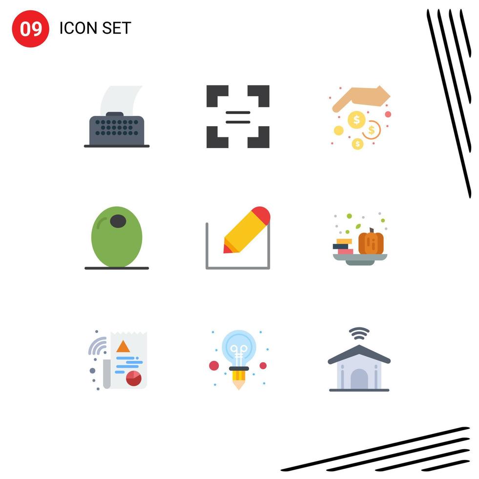 Set of 9 Modern UI Icons Symbols Signs for text pencil hands vegetable food Editable Vector Design Elements