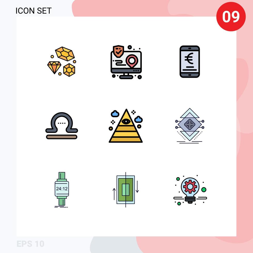 9 Universal Filledline Flat Colors Set for Web and Mobile Applications greece libra map astrology online Editable Vector Design Elements
