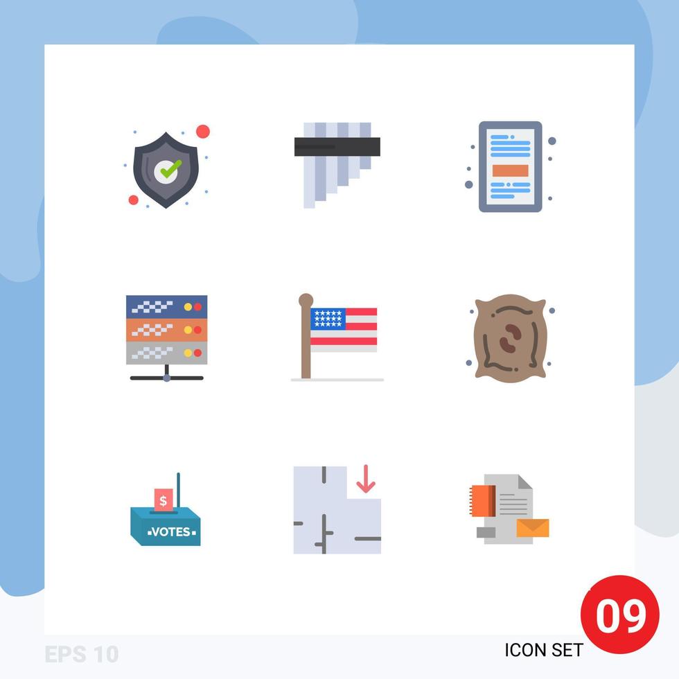 User Interface Pack of 9 Basic Flat Colors of united flag education web network server Editable Vector Design Elements