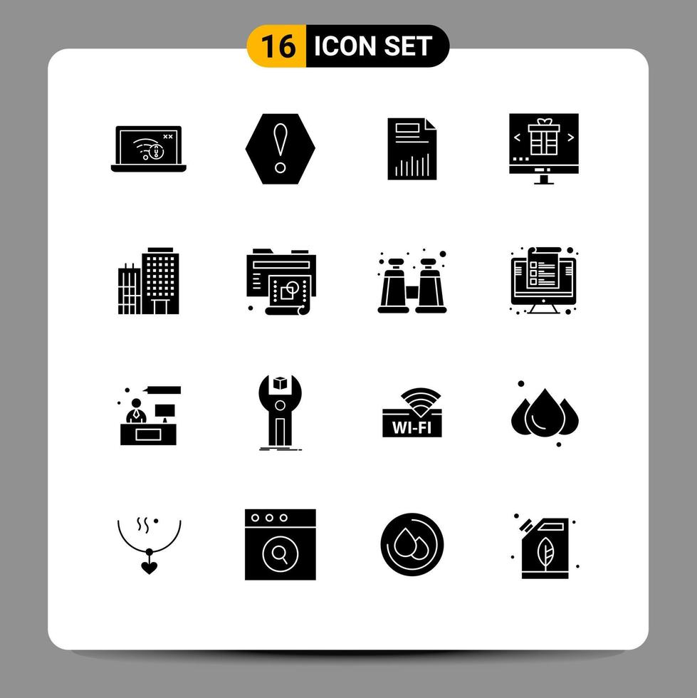 Modern Set of 16 Solid Glyphs and symbols such as internet buy document statistics graph Editable Vector Design Elements