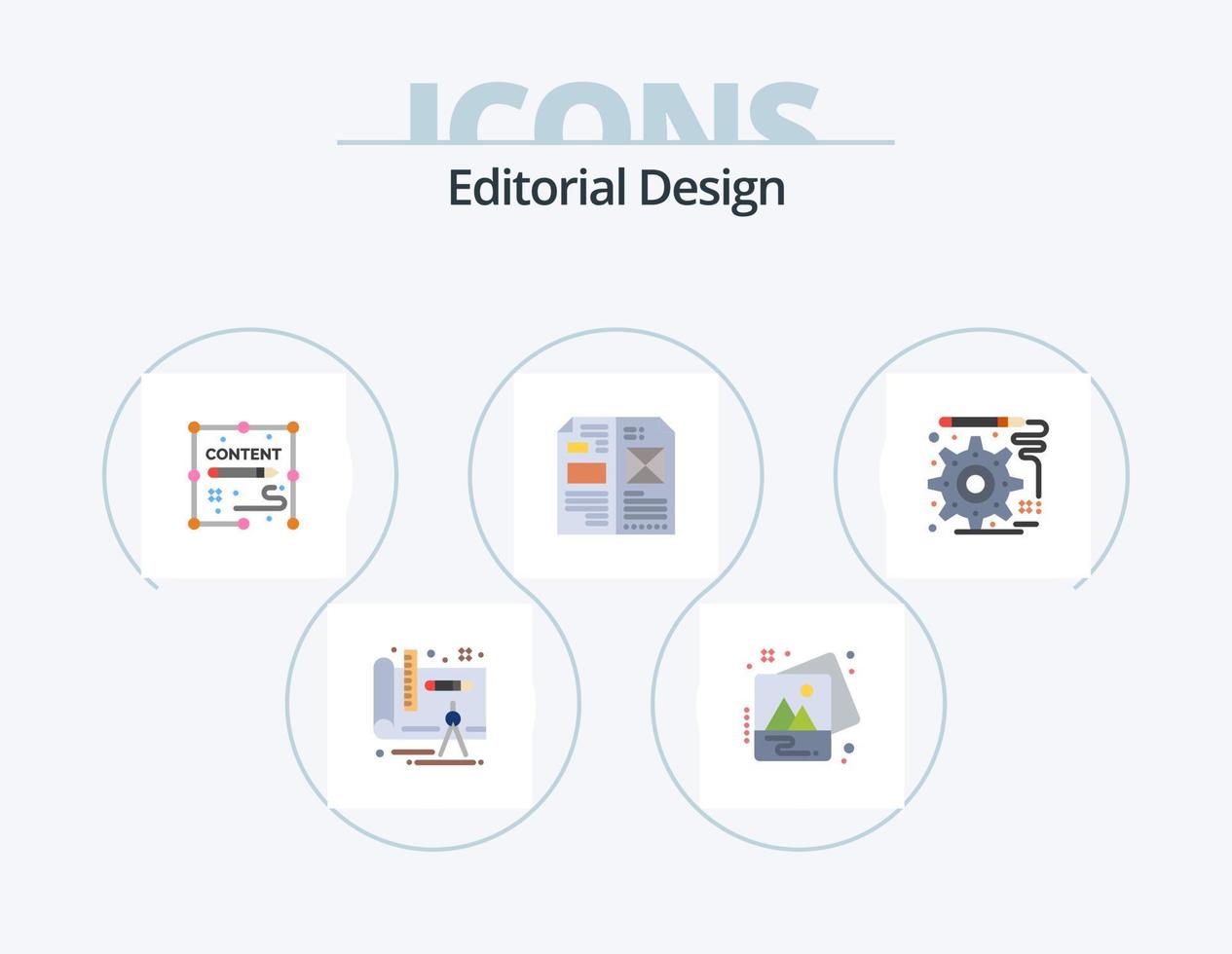 diseño editorial paquete de iconos planos 5 diseño de iconos. desarrollo. medios de comunicación. documentos. disposición. diseño vector
