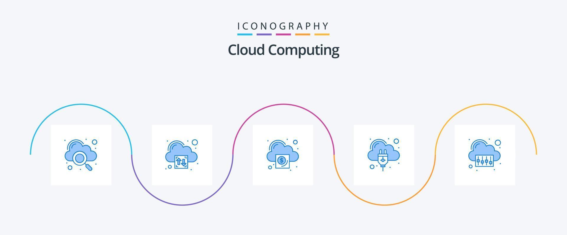 Cloud Computing Blue 5 Icon Pack Including config. business. power plug. cloud hosting vector