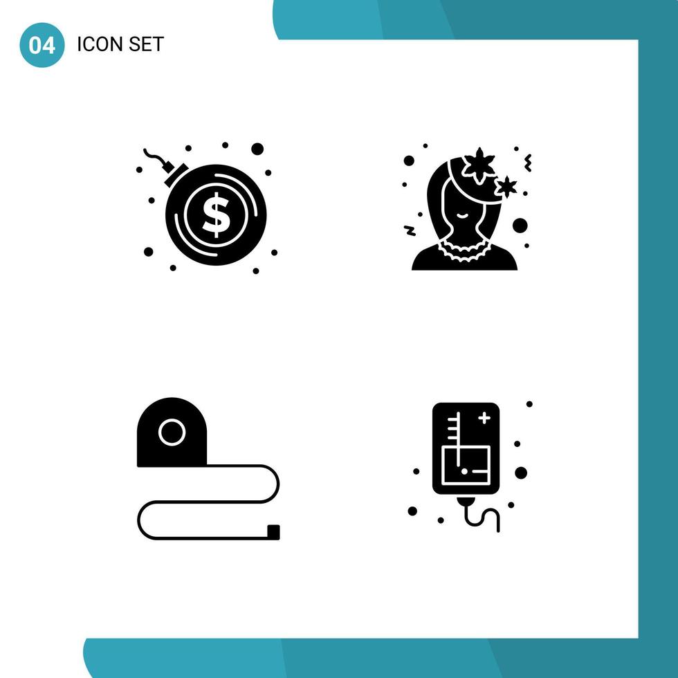 paquete de iconos vectoriales de stock de 4 signos y símbolos de línea para explosión de bomba que mide elementos de diseño vectorial editables de cinta de perfil de avatar vector