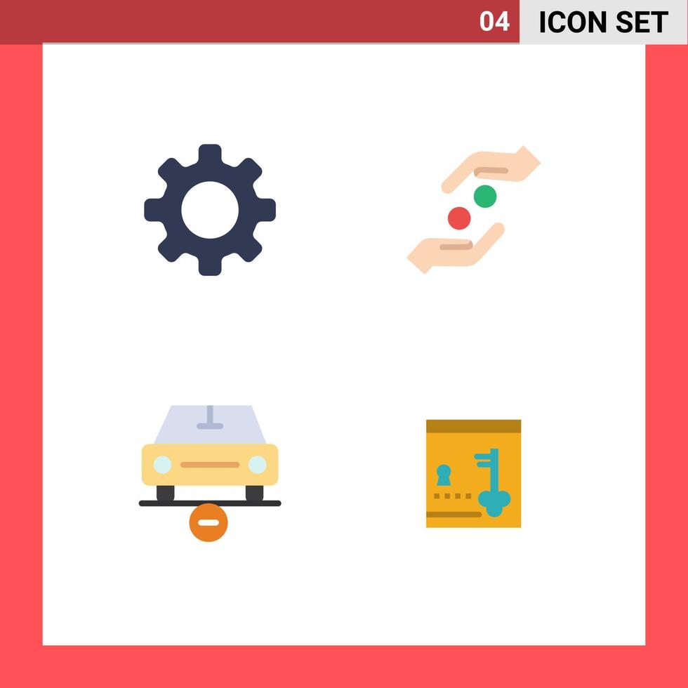 Set of 4 Commercial Flat Icons pack for basic car setting hands less Editable Vector Design Elements