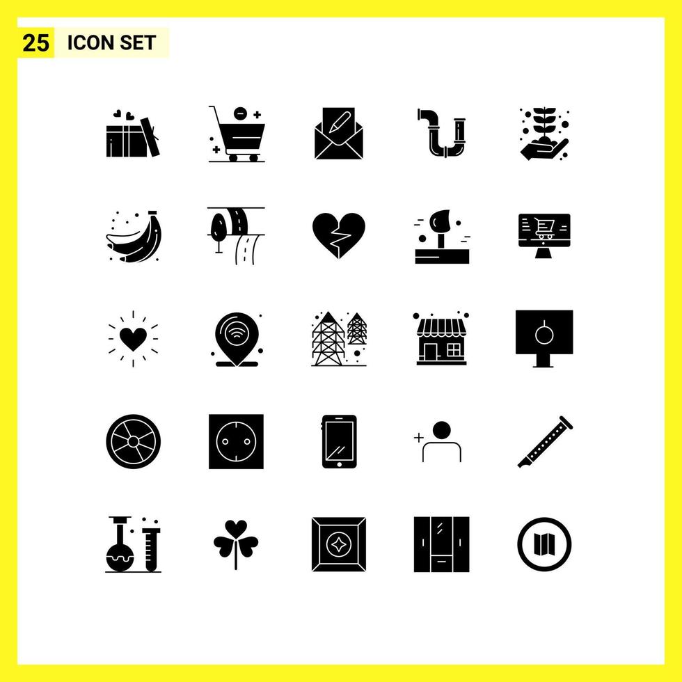 Group of 25 Solid Glyphs Signs and Symbols for water repair compose plumber mail Editable Vector Design Elements