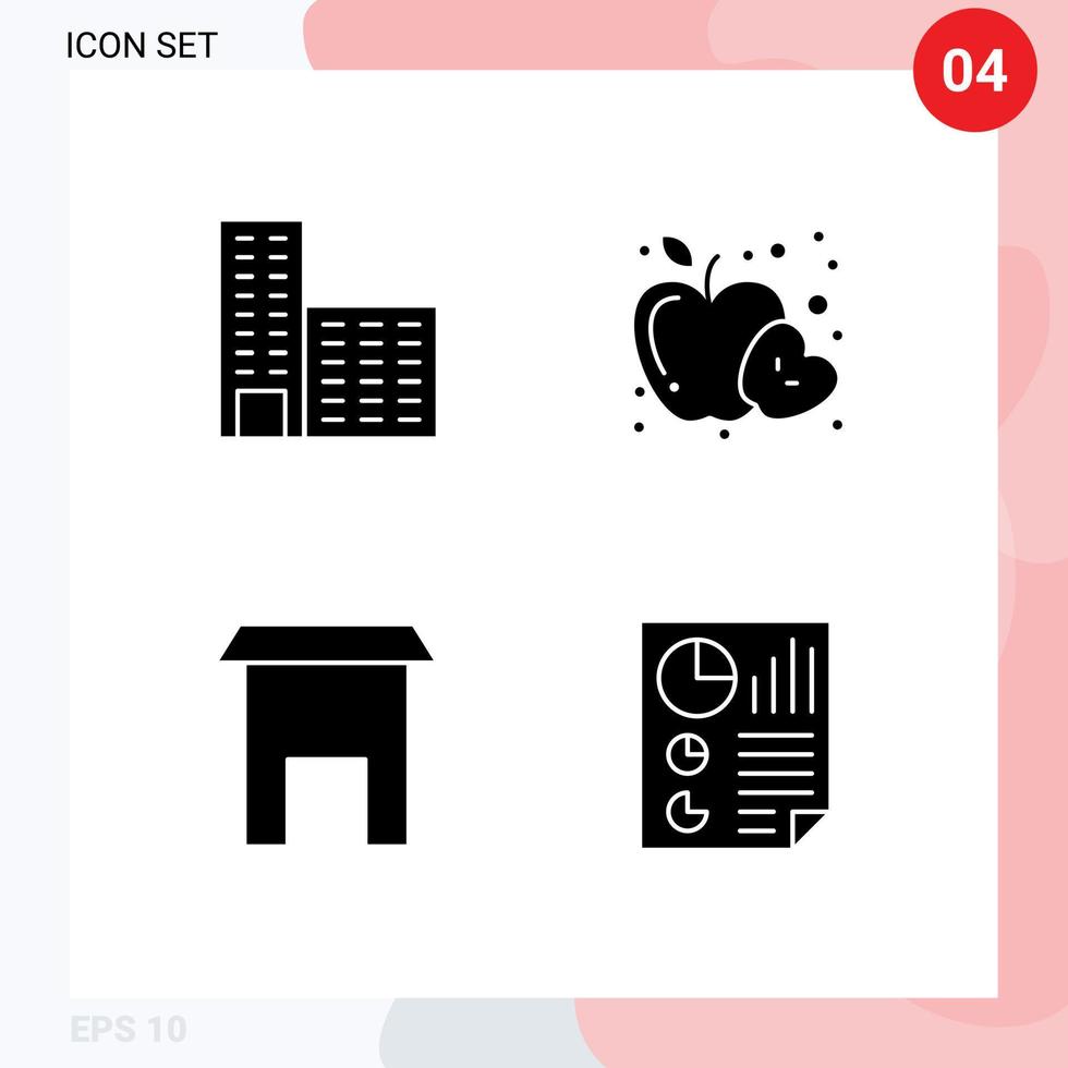 Editable Vector Line Pack of 4 Simple Solid Glyphs of architecture marketplace apple health bars Editable Vector Design Elements